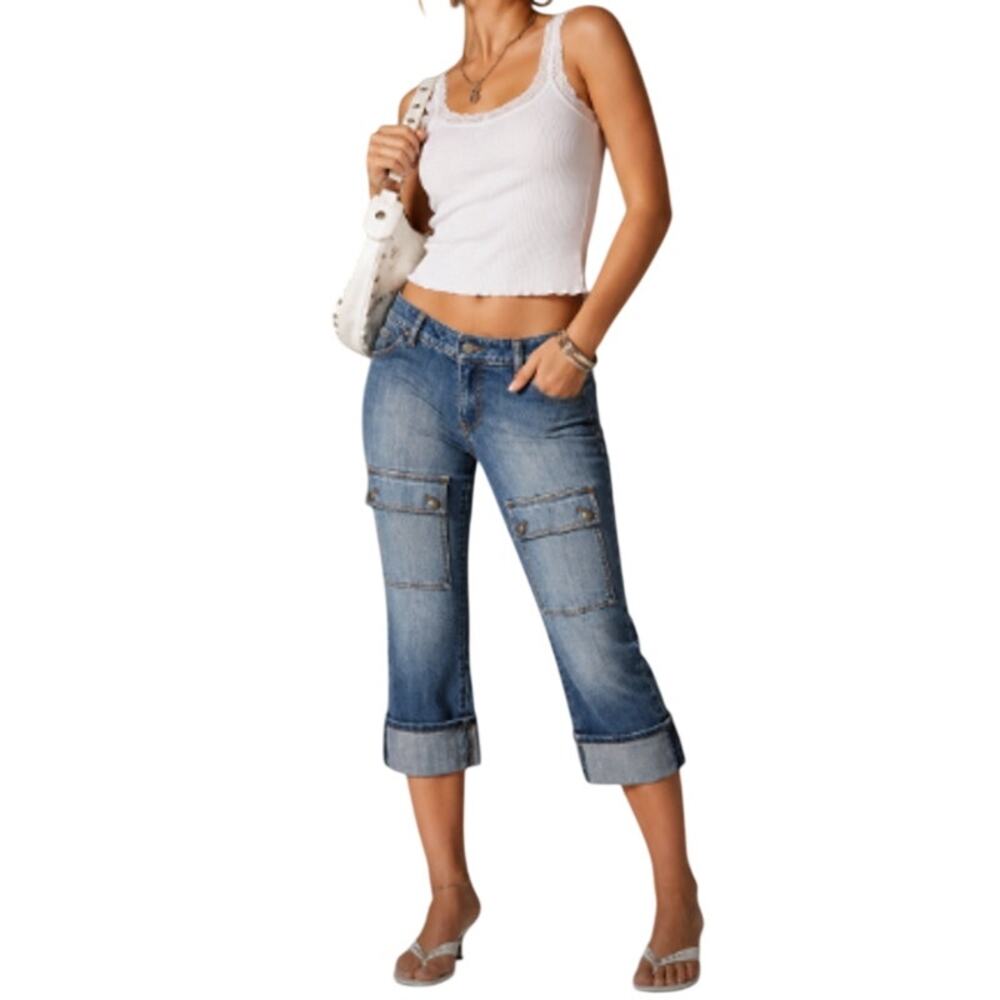 Banana Republic Capri‎ Cargo Vintage Y2K Cuff Jean 8 Stretch Denim Patch Pocket